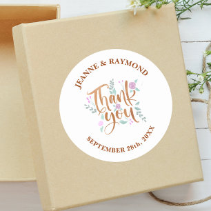 Aquarell Grün Florales Dankeschön Hochzeitsgeschen Runder Aufkleber