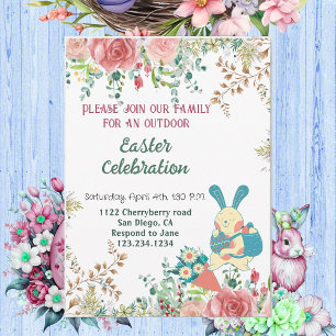 Aquarell Grün Florales Osterhase Eier Süß Einladung