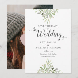 Aquarell-Grün-Foto-Script-Hochzeit Save The Date