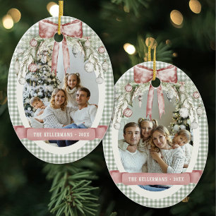 Aquarell Grün Gingham Foto Weihnachten Keramik Ornament