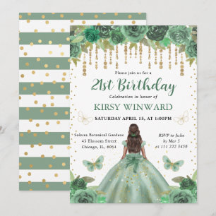 Aquarell Grün & Gold Prinzessinnen Geburtstag Einladung