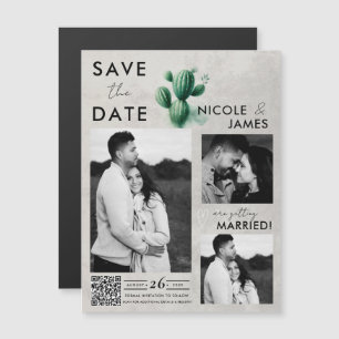 Aquarell Grün Kaktus Hochzeit Save the Date Magnetkarte