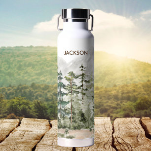 Aquarell Grün Kiefernwald auf dem Berg Trinkflasche