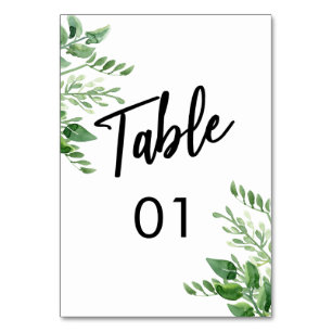 Aquarell-Grün, lässige handschriftliche Typografie Tischnummer
