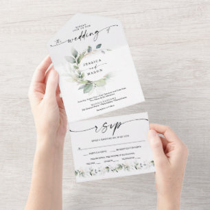 Aquarell Grün mit Gold - All In One Hochzeit A Einladung