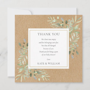 Aquarell-Grün-Rustikale-Kraft-Baby-Shower-Gedicht Dankeskarte