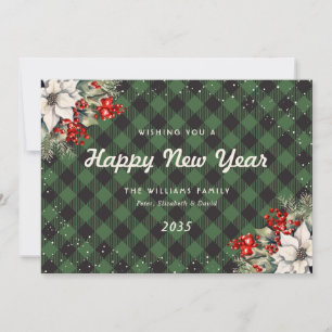 Aquarell Grün Schnee Botanische Neujahrskarte Feiertagskarte
