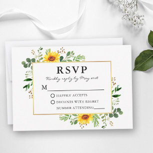 Aquarell Grün Sonnenblumen Gold Hochzeit RSVP Karte