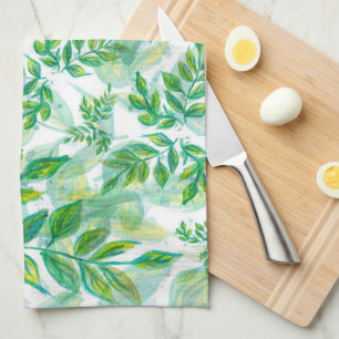 Aquarell Grün und Gelbe Blätter Geschirrtuch