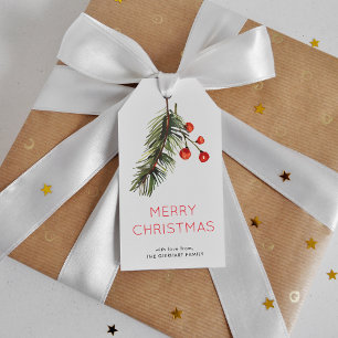 Aquarell Grün und Rote Pinien Weihnachten Geschenkanhänger