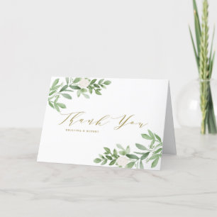Aquarell-Grün und weiße Blumen Hochzeit Dankeskarte