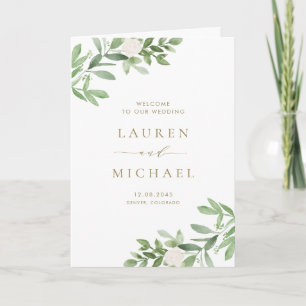 Aquarell Grün und weiße Blumen Hochzeit Programm