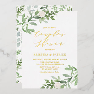 Aquarell Grün Weiß Blumen Paar Dusche Folieneinladung