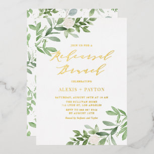 Aquarell Grün Weiße Blumen Probe Brunch Folieneinladung
