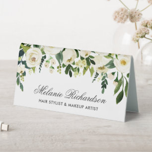 Aquarell Grün Weiße Blumennamensschild Tischaufsteller