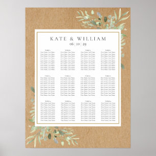 Aquarell-Grünblätter-Hochzeit-Sitzplan Poster