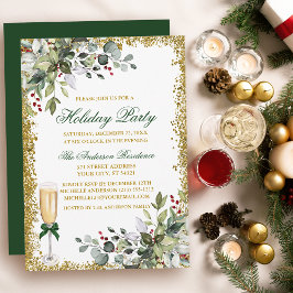 Aquarell Grüne Berries Glitzer Holiday Party Einladung