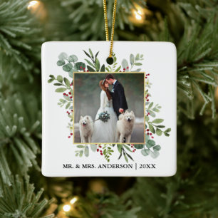 Aquarell Grüne Berries Hochzeit Foto Keramikornament