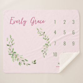 Aquarell Grüne Blätter Pink Baby Meilenstein Sherpadecke