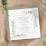 Aquarell Grüne Bridesmaids Luncheon Einladung<br><div class="desc">Diese elegante Brautmeisterin mit zarten Aquarellfarben-Blätter kann mit ihren besonderen Festtagsinformationen personalisiert werden,  auf der Rückseite mit einem silbernen Hintergrund. Entwickelt von Thisisnotme©</div>