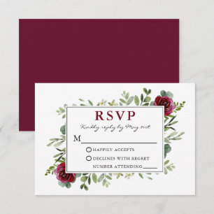 Aquarell Grüne Burgund Rose Hochzeit RSVP Karte