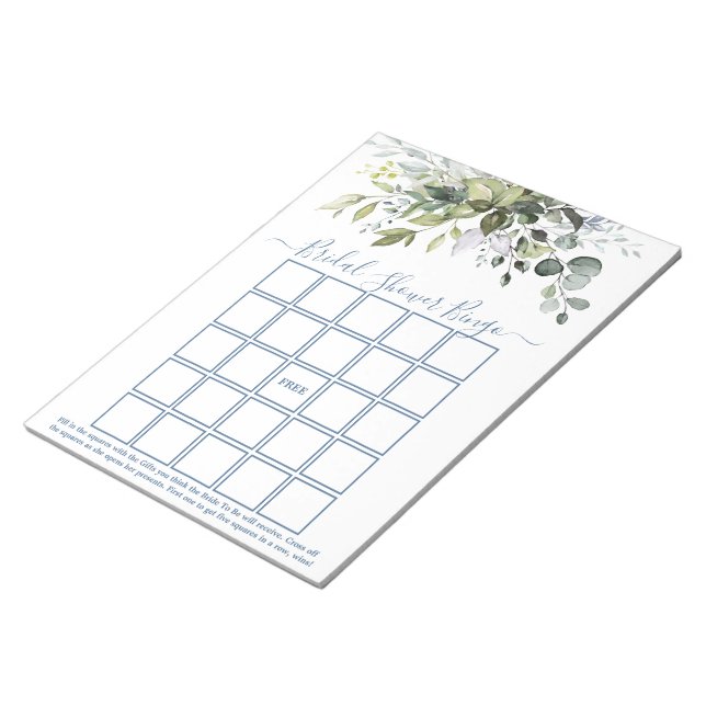 Aquarell Grüne Dusty Blue Brautparty Bingo Notizblock (angewinkelt)