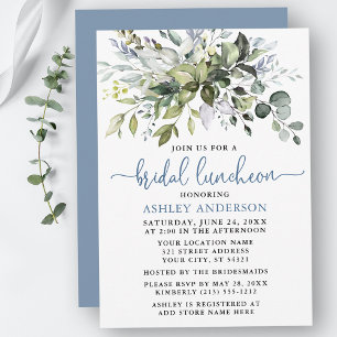Aquarell Grüne Dusty Blue Bridal Luncheon Einladung