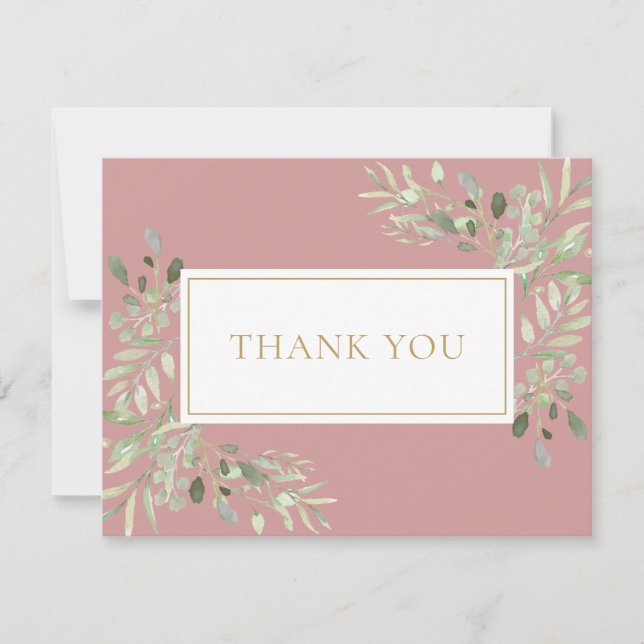 Aquarell Grüne Dusty Rose Gold Business Dankeskarte (Vorderseite)