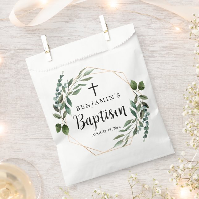 Aquarell Grüne Gold Cross Taufe Gefallen Taschen Geschenktütchen (Ausgeschnitten)
