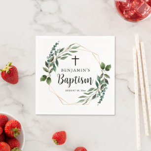 Aquarell Grüne Goldene Taufe Napkins Serviette