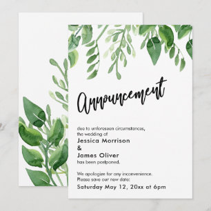 Aquarell Grüne Hochzeitsankündigung verschoben Einladung