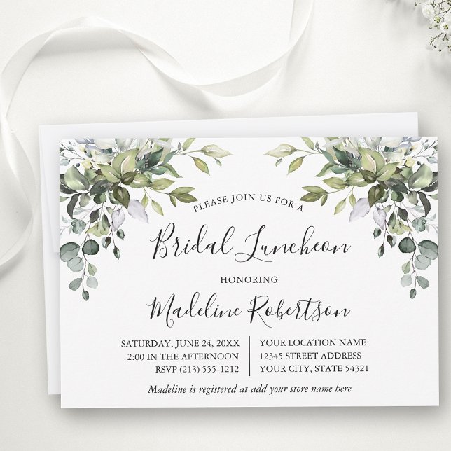 Aquarell Grüne Kalligrafie Bridal Luncheon Einladung (Customize to change text color or text style.)