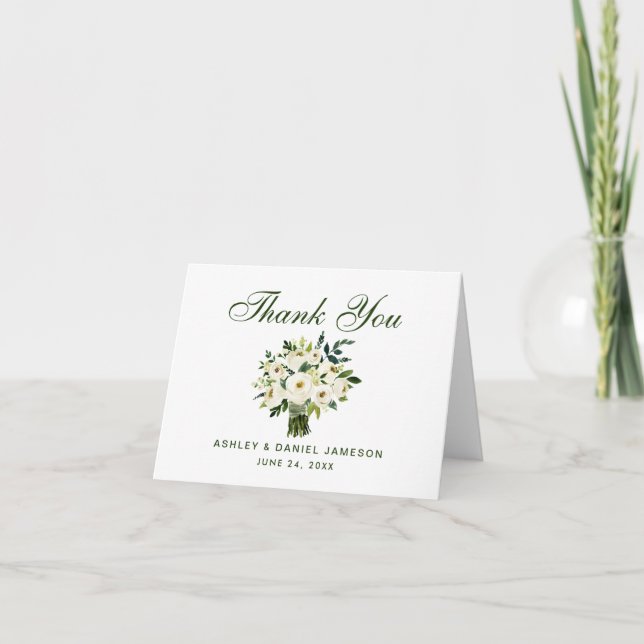 Aquarell-grüne mit Blumenhochzeit danken Ihnen zu Dankeskarte (Vorderseite)