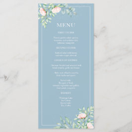 Aquarell Grüne Peach Rose Dusty Blue Wedding Menükarte