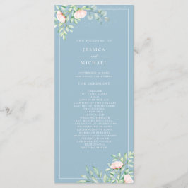 Aquarell Grüne Peach Rose Dusty Blue Wedding Programm