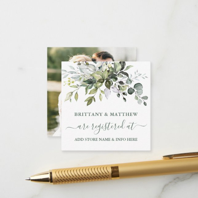 Aquarell Grüne Registrierung Foto Sage Green Begleitkarte (Vorderseite/Rückseite Beispiel)