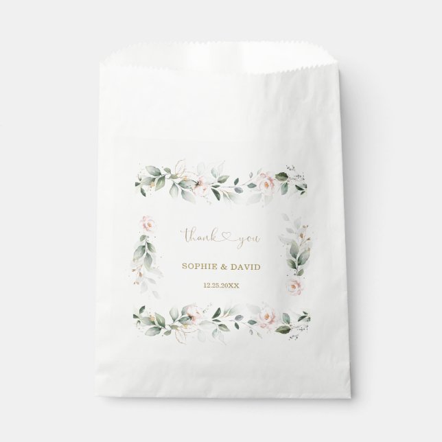Aquarell Grüne Rosa Blütenfarben Hochzeit Favo Geschenktütchen (Vorderseite)