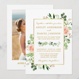 Aquarell Grüne Rosen Foto Hochzeit Gold Einladung