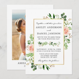 Aquarell Grüne Rosen Foto Hochzeit Gold Einladung