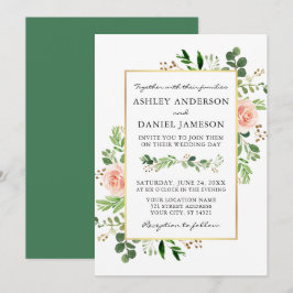 Aquarell Grüne Rosen Hochzeit Gold Einladung