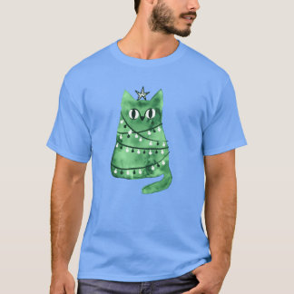 Aquarell grüne Weihnachtskatze Weihnachtskatze T-Shirt
