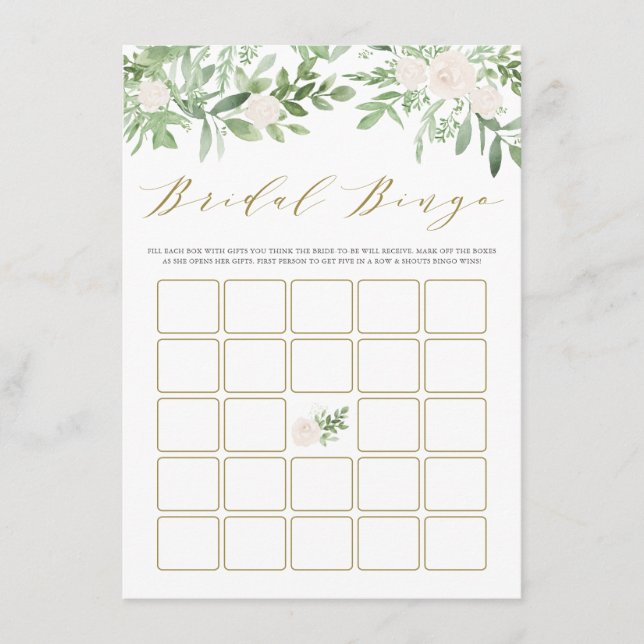 Aquarell Grüne Weiße Blume Bridal Bingo Begleitkarte (Vorderseite)