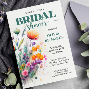 Aquarell Grüne Wilde Blume Brautparty Einladung