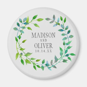 Aquarell-grüner Blatt-Kranz Wedding   Magnet