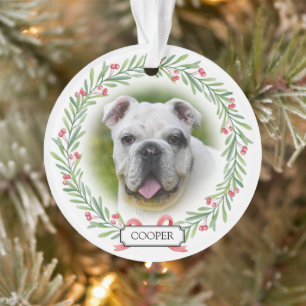 Aquarell Grüner Kranz Personalisiertes Tier Foto Ornament