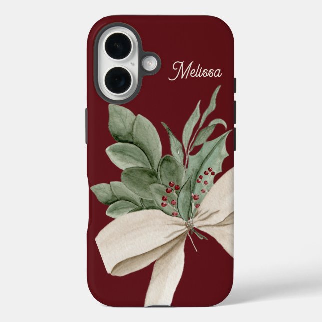 Aquarell Grünpflanzen & Berries Personalisiert iPhone 16 Hülle (Rückseite)