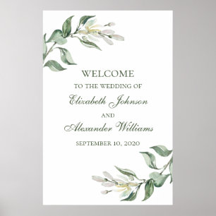 Aquarell-Grünpflanzen-Blumen-Hochzeits-Willkommens Poster
