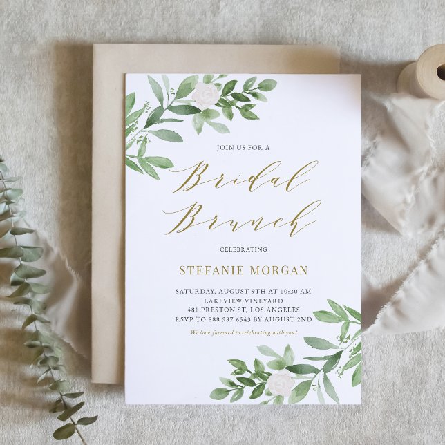 Aquarell Grünpflanzen und Blume Bridal Brunch Einladung (Von Creator hochgeladen)