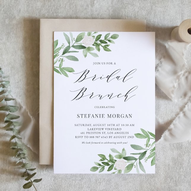 Aquarell Grünpflanzen und Blume Bridal Brunch Einladung (Von Creator hochgeladen)