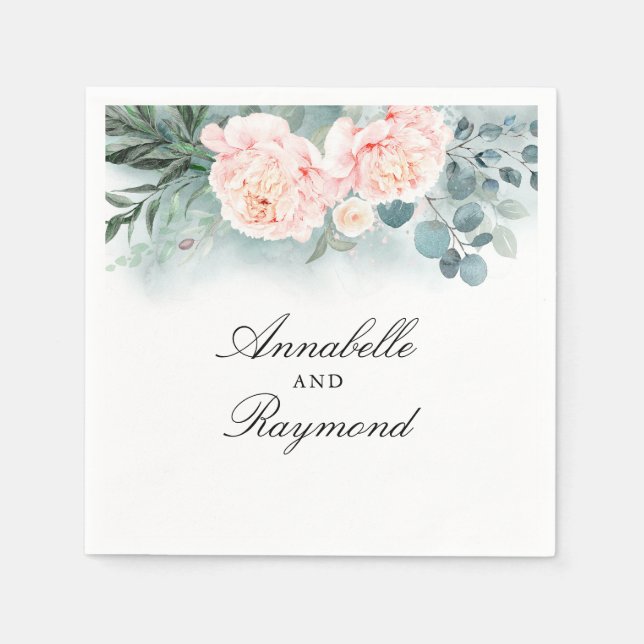 Aquarell Grünpflanzen und rosa Blume Bouquet Chic Serviette (Vorderseite)